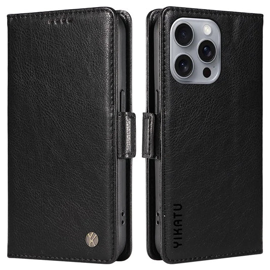 YIKATU YK-007 For iPhone 16 Pro Max Case Litchi Texture Leather Phone Cover with Wallet Stand