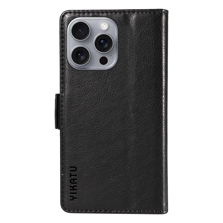 YIKATU YK-007 For iPhone 16 Pro Max Case Litchi Texture Leather Phone Cover with Wallet Stand