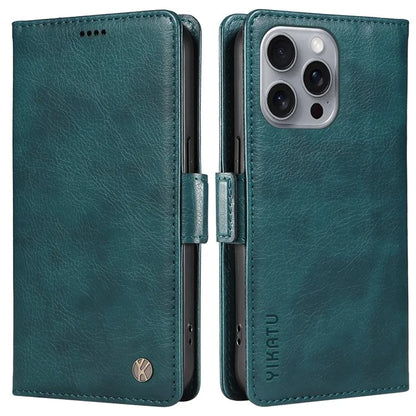 YIKATU YK-007 For iPhone 16 Pro Max Case Litchi Texture Leather Phone Cover with Wallet Stand