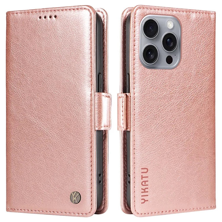 YIKATU YK-007 For iPhone 16 Pro Max Case Litchi Texture Leather Phone Cover with Wallet Stand