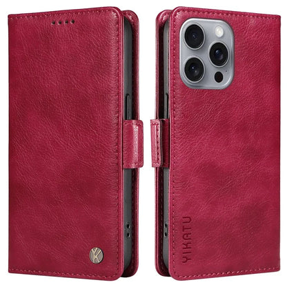YIKATU YK-007 For iPhone 16 Pro Max Case Litchi Texture Leather Phone Cover with Wallet Stand