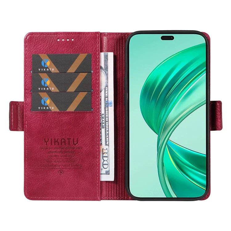 YIKATU YK-007 For iPhone 16 Pro Max Case Litchi Texture Leather Phone Cover with Wallet Stand