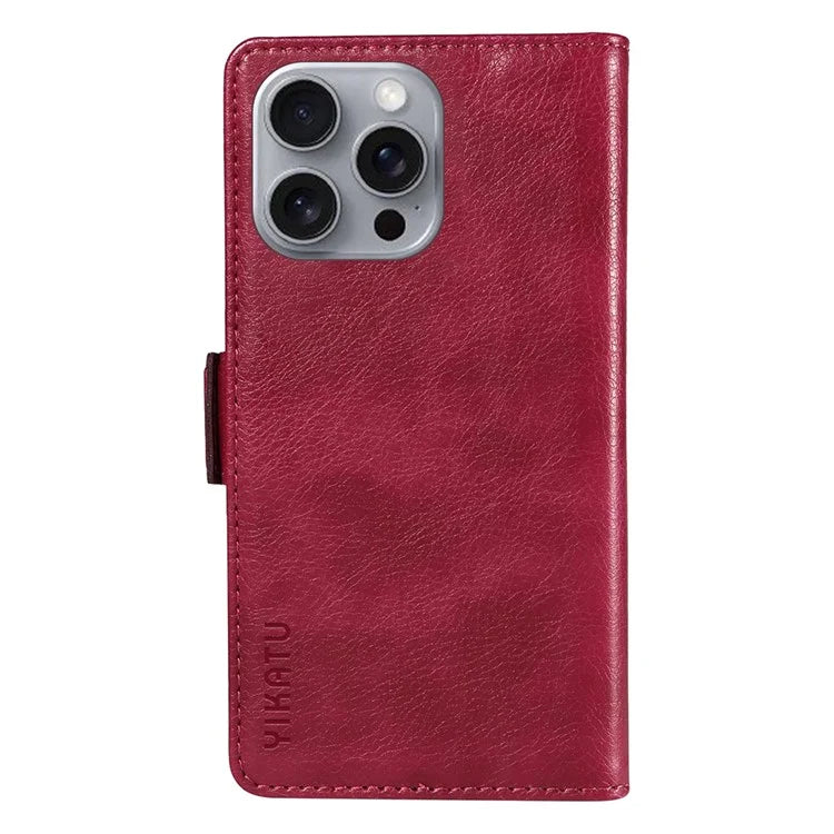 YIKATU YK-007 For iPhone 16 Pro Max Case Litchi Texture Leather Phone Cover with Wallet Stand