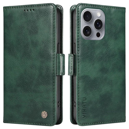 YIKATU YK-007 For iPhone 16 Pro Max Case Litchi Texture Leather Phone Cover with Wallet Stand