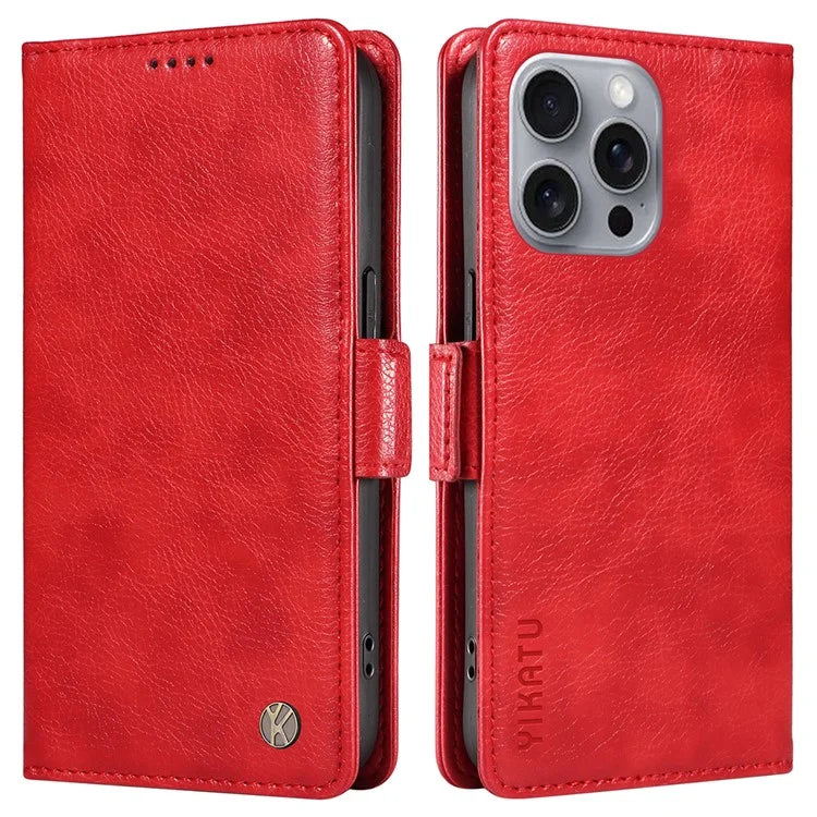 YIKATU YK-007 For iPhone 16 Pro Max Case Litchi Texture Leather Phone Cover with Wallet Stand