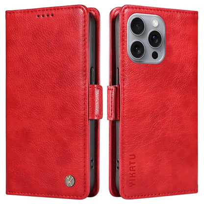 YIKATU YK-007 For iPhone 16 Pro Max Case Litchi Texture Leather Phone Cover with Wallet Stand