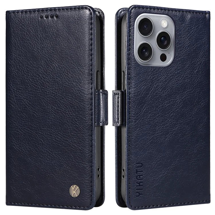 YIKATU YK-007 For iPhone 16 Pro Max Case Litchi Texture Leather Phone Cover with Wallet Stand