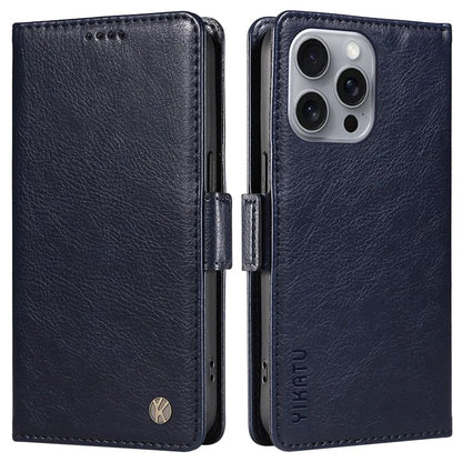 YIKATU YK-007 For iPhone 16 Pro Max Case Litchi Texture Leather Phone Cover with Wallet Stand