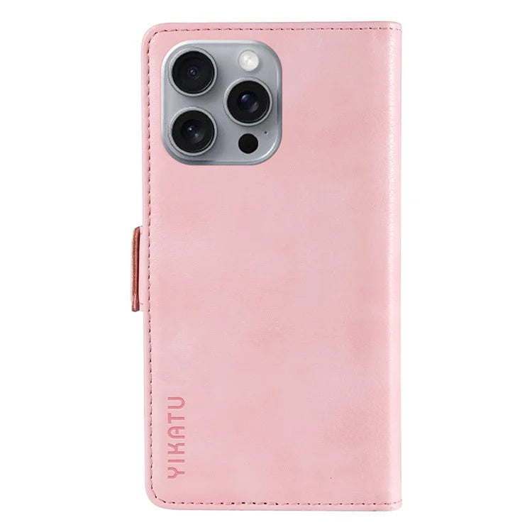 YIKATU YK-007 For iPhone 16 Pro Max Case Litchi Texture Leather Phone Cover with Wallet Stand