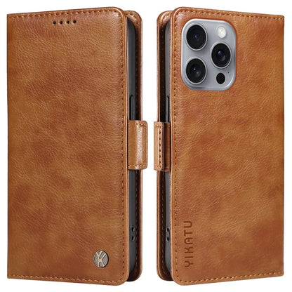 YIKATU YK-007 For iPhone 16 Pro Max Case Litchi Texture Leather Phone Cover with Wallet Stand