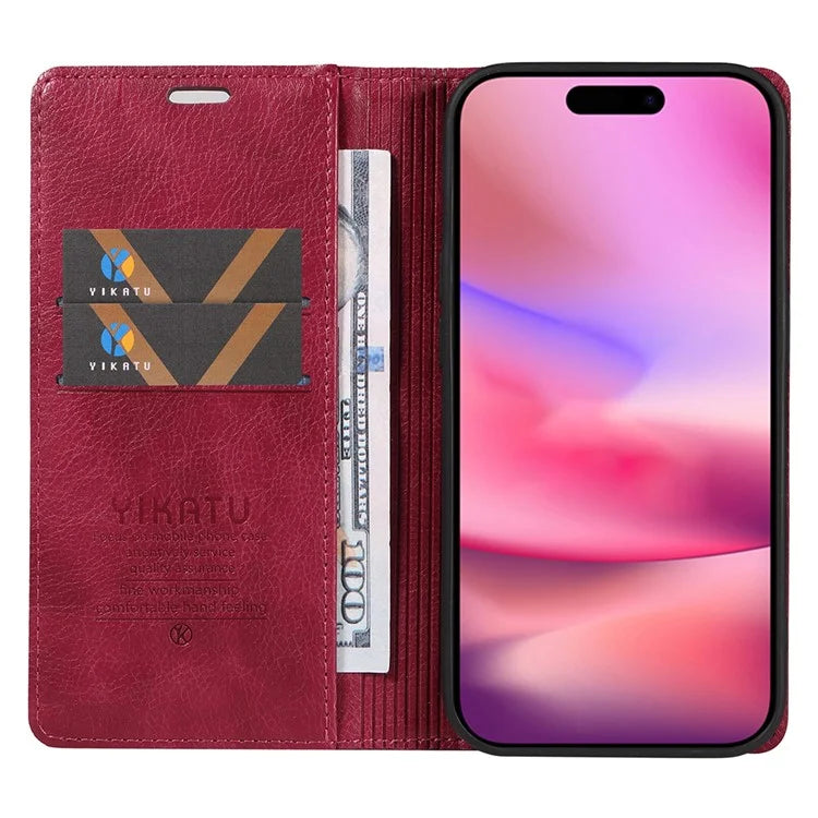 YIKATU YK-006 For iPhone 16 Wallet Case Scratch-Proof Leather Phone Cover