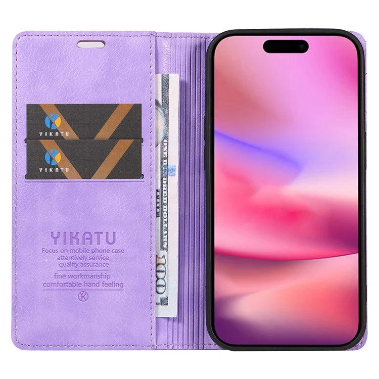 YIKATU YK-006 For iPhone 16 Wallet Case Scratch-Proof Leather Phone Cover