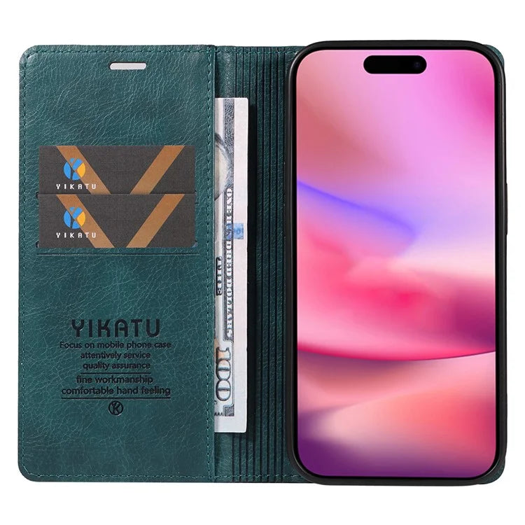 YIKATU YK-006 For iPhone 16 Wallet Case Scratch-Proof Leather Phone Cover