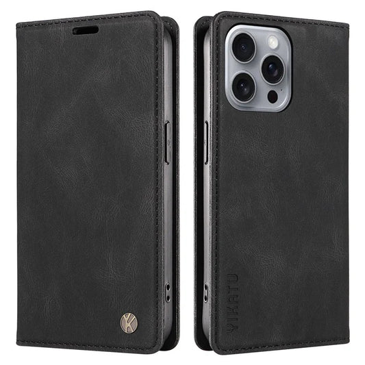 YIKATU YK-004 For iPhone 16 Pro Max Case Skin Feel Leather Wallet Phone Cover Strong Magnetic