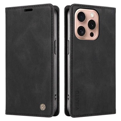 YIKATU YK-004 For iPhone 16 Pro Case Leather Phone Cover Magnetic Absorption Stand Function
