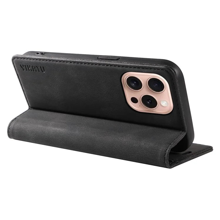 YIKATU YK-004 For iPhone 16 Pro Case Leather Phone Cover Magnetic Absorption Stand Function
