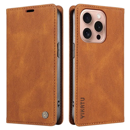 YIKATU YK-004 For iPhone 16 Pro Case Leather Phone Cover Magnetic Absorption Stand Function
