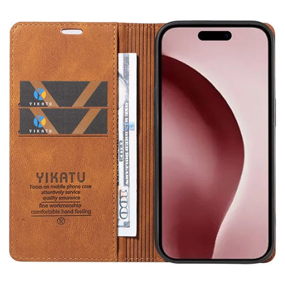 YIKATU YK-004 For iPhone 16 Pro Case Leather Phone Cover Magnetic Absorption Stand Function