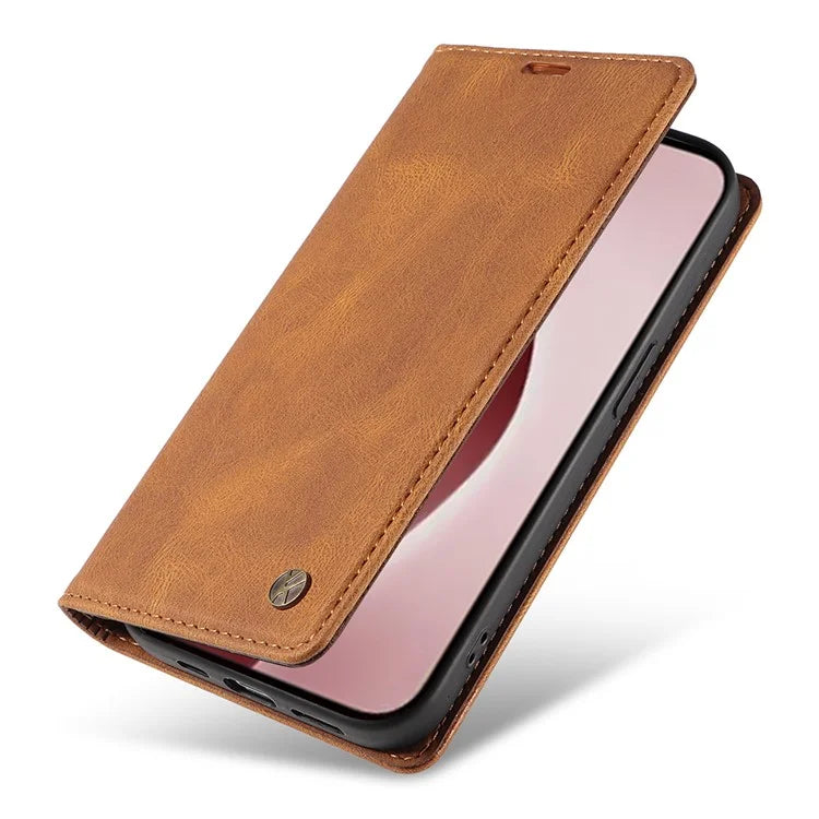 YIKATU YK-004 For iPhone 16 Pro Case Leather Phone Cover Magnetic Absorption Stand Function