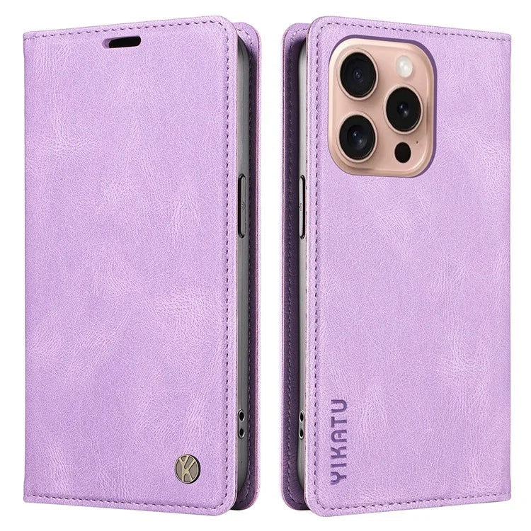 YIKATU YK-004 For iPhone 16 Pro Case Leather Phone Cover Magnetic Absorption Stand Function