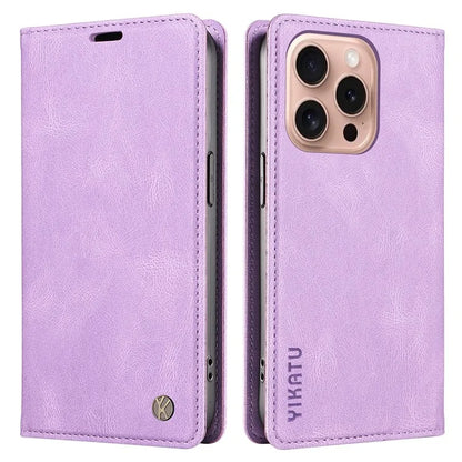 YIKATU YK-004 For iPhone 16 Pro Case Leather Phone Cover Magnetic Absorption Stand Function