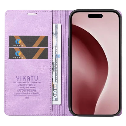 YIKATU YK-004 For iPhone 16 Pro Case Leather Phone Cover Magnetic Absorption Stand Function