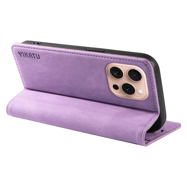 YIKATU YK-004 For iPhone 16 Pro Case Leather Phone Cover Magnetic Absorption Stand Function