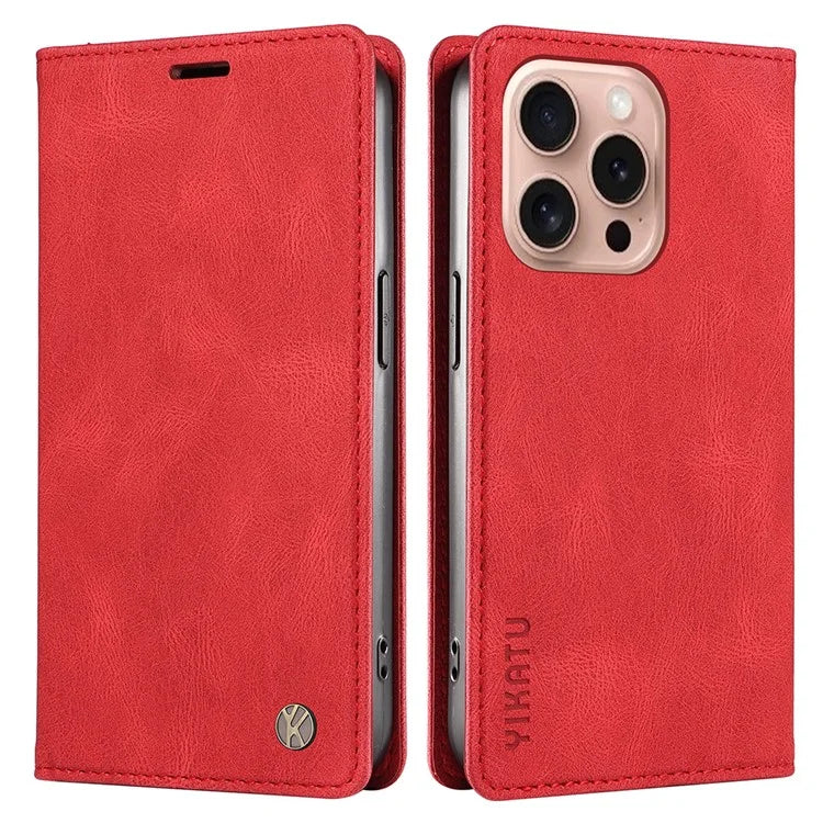 YIKATU YK-004 For iPhone 16 Pro Case Leather Phone Cover Magnetic Absorption Stand Function
