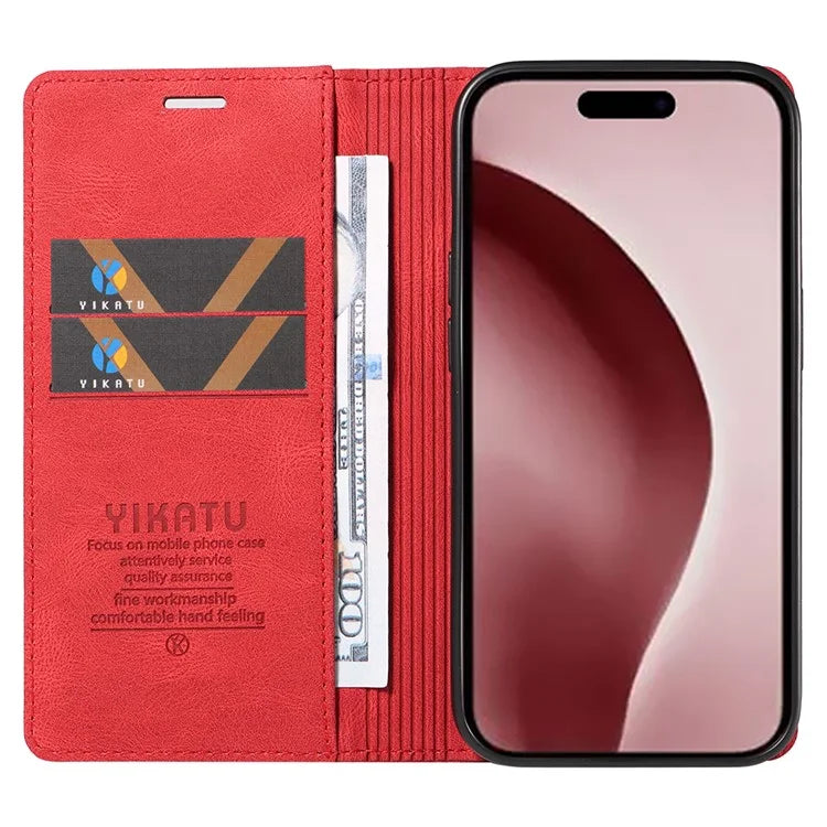YIKATU YK-004 For iPhone 16 Pro Case Leather Phone Cover Magnetic Absorption Stand Function