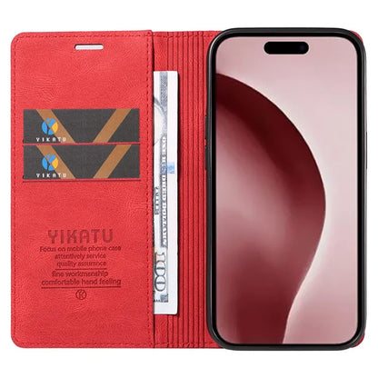 YIKATU YK-004 For iPhone 16 Pro Case Leather Phone Cover Magnetic Absorption Stand Function