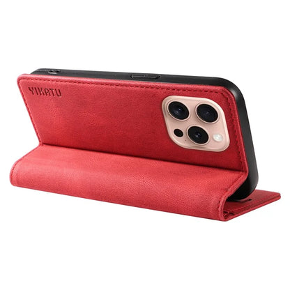 YIKATU YK-004 For iPhone 16 Pro Case Leather Phone Cover Magnetic Absorption Stand Function