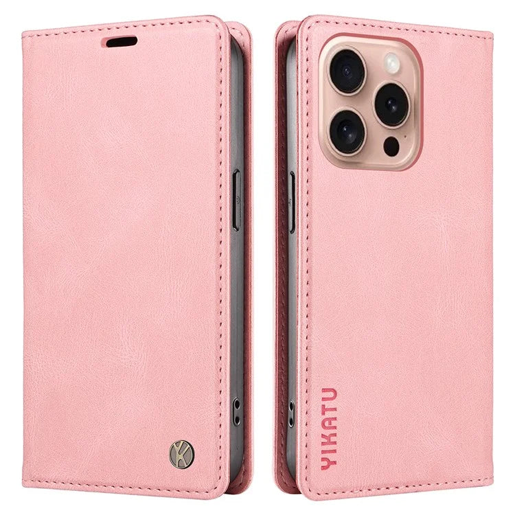 YIKATU YK-004 For iPhone 16 Pro Case Leather Phone Cover Magnetic Absorption Stand Function