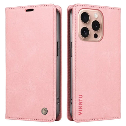 YIKATU YK-004 For iPhone 16 Pro Case Leather Phone Cover Magnetic Absorption Stand Function