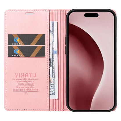 YIKATU YK-004 For iPhone 16 Pro Case Leather Phone Cover Magnetic Absorption Stand Function