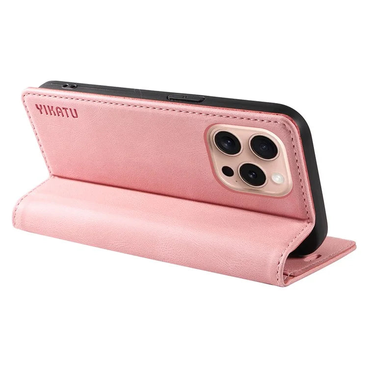 YIKATU YK-004 For iPhone 16 Pro Case Leather Phone Cover Magnetic Absorption Stand Function