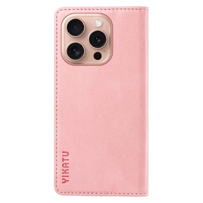 YIKATU YK-004 For iPhone 16 Pro Case Leather Phone Cover Magnetic Absorption Stand Function