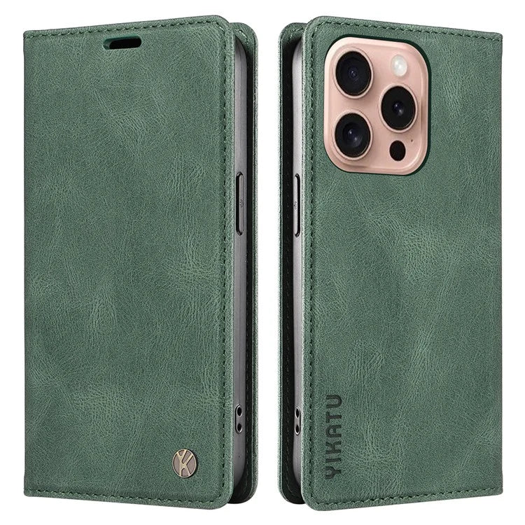 YIKATU YK-004 For iPhone 16 Pro Case Leather Phone Cover Magnetic Absorption Stand Function