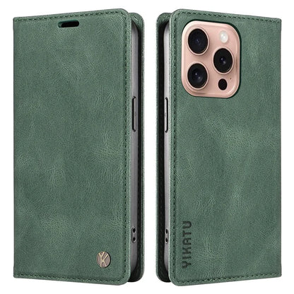 YIKATU YK-004 For iPhone 16 Pro Case Leather Phone Cover Magnetic Absorption Stand Function