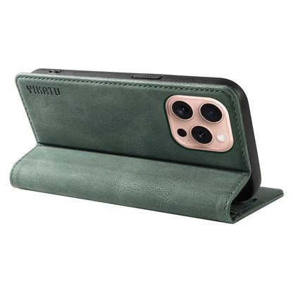 YIKATU YK-004 For iPhone 16 Pro Case Leather Phone Cover Magnetic Absorption Stand Function