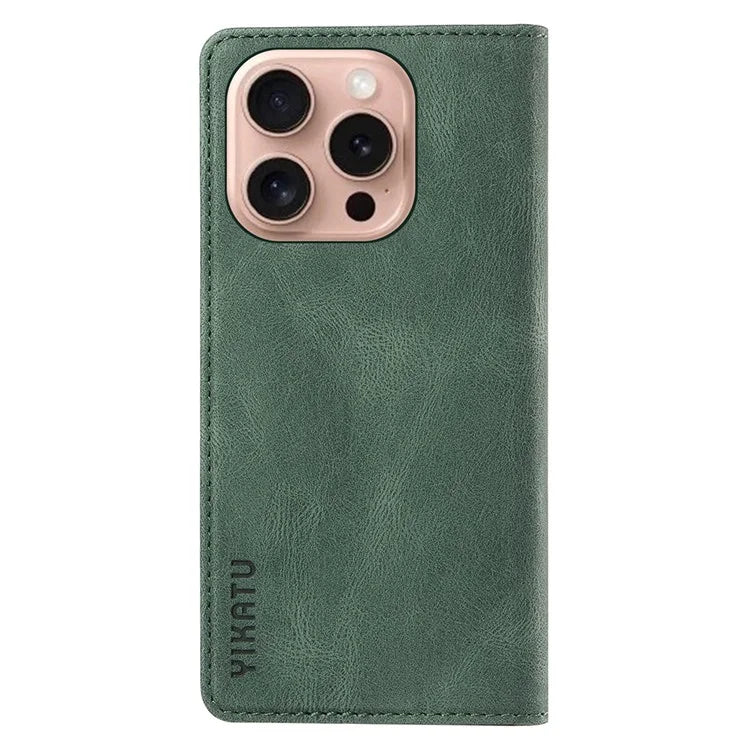 YIKATU YK-004 For iPhone 16 Pro Case Leather Phone Cover Magnetic Absorption Stand Function