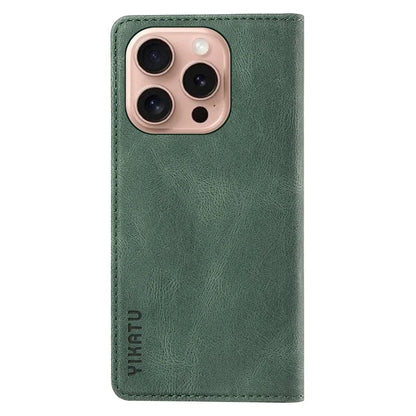 YIKATU YK-004 For iPhone 16 Pro Case Leather Phone Cover Magnetic Absorption Stand Function
