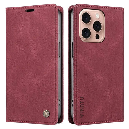 YIKATU YK-004 For iPhone 16 Pro Case Leather Phone Cover Magnetic Absorption Stand Function