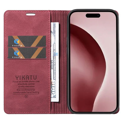 YIKATU YK-004 For iPhone 16 Pro Case Leather Phone Cover Magnetic Absorption Stand Function