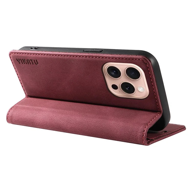 YIKATU YK-004 For iPhone 16 Pro Case Leather Phone Cover Magnetic Absorption Stand Function