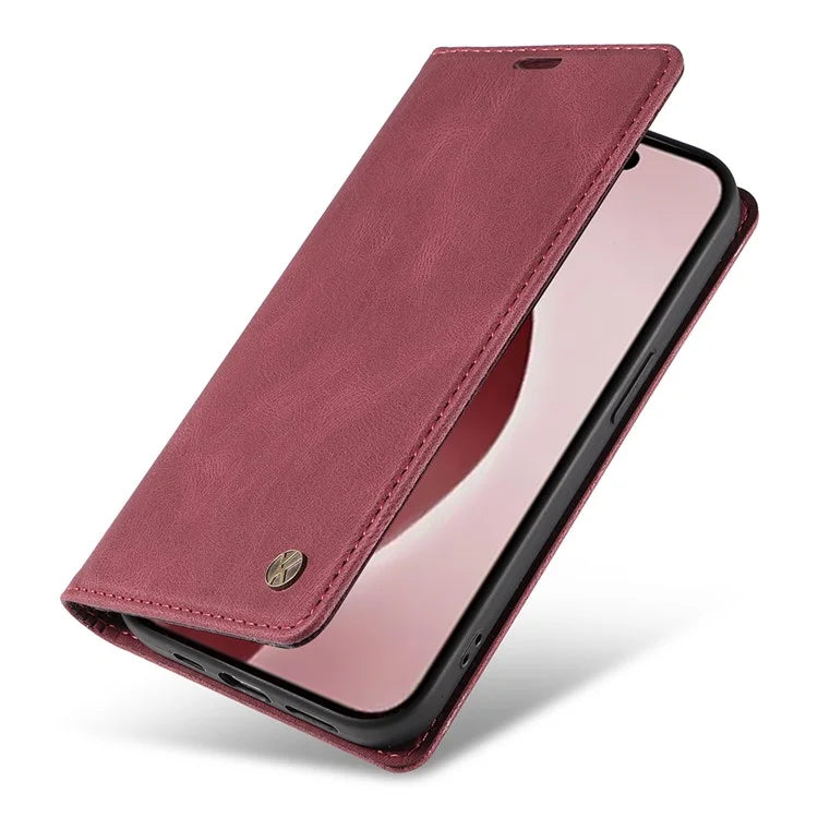 YIKATU YK-004 For iPhone 16 Pro Case Leather Phone Cover Magnetic Absorption Stand Function