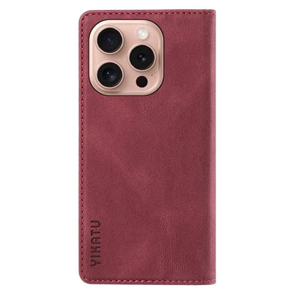 YIKATU YK-004 For iPhone 16 Pro Case Leather Phone Cover Magnetic Absorption Stand Function