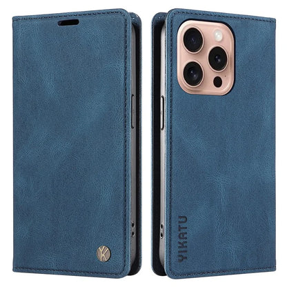 YIKATU YK-004 For iPhone 16 Pro Case Leather Phone Cover Magnetic Absorption Stand Function