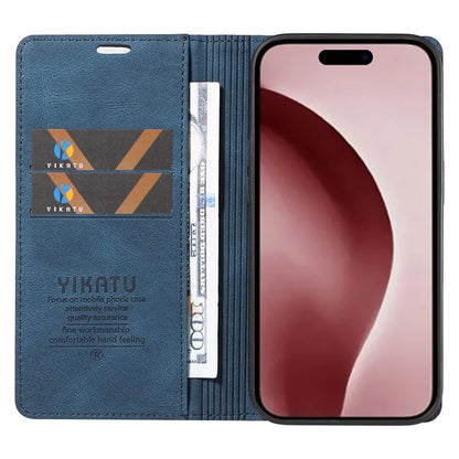 YIKATU YK-004 For iPhone 16 Pro Case Leather Phone Cover Magnetic Absorption Stand Function