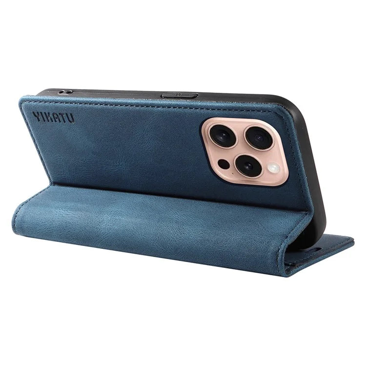 YIKATU YK-004 For iPhone 16 Pro Case Leather Phone Cover Magnetic Absorption Stand Function