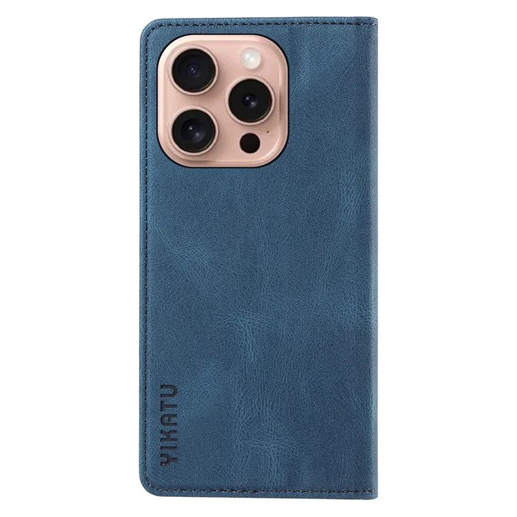 YIKATU YK-004 For iPhone 16 Pro Case Leather Phone Cover Magnetic Absorption Stand Function